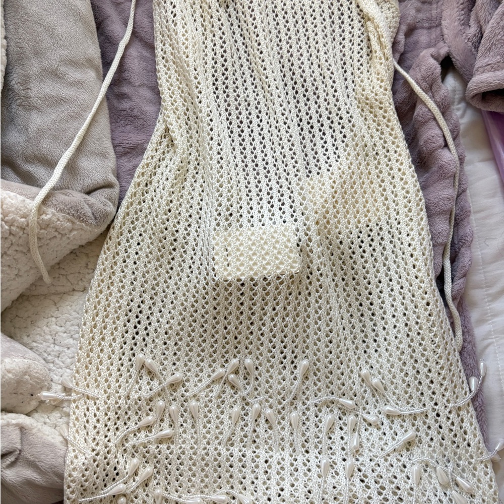 Peppermayo Exclusive - Miracle Beaded Crochet Mini Dress - Ivory